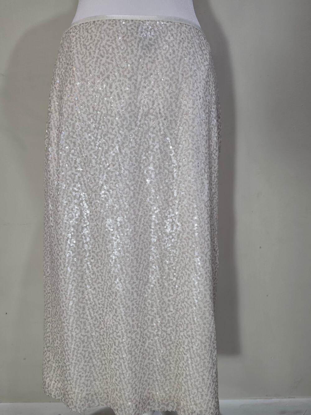 Chicos NWT Size 8 White Champagne Sequin Midi Skirt